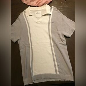 Hollister Mens Large Knit Sweater Polo White Grey